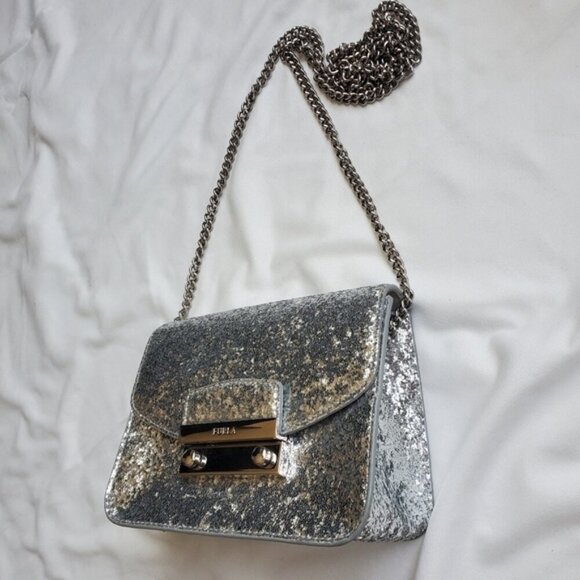 Furla Metropolis Mini Crossbody Bag Silver Glitter - Picture 4 of 11